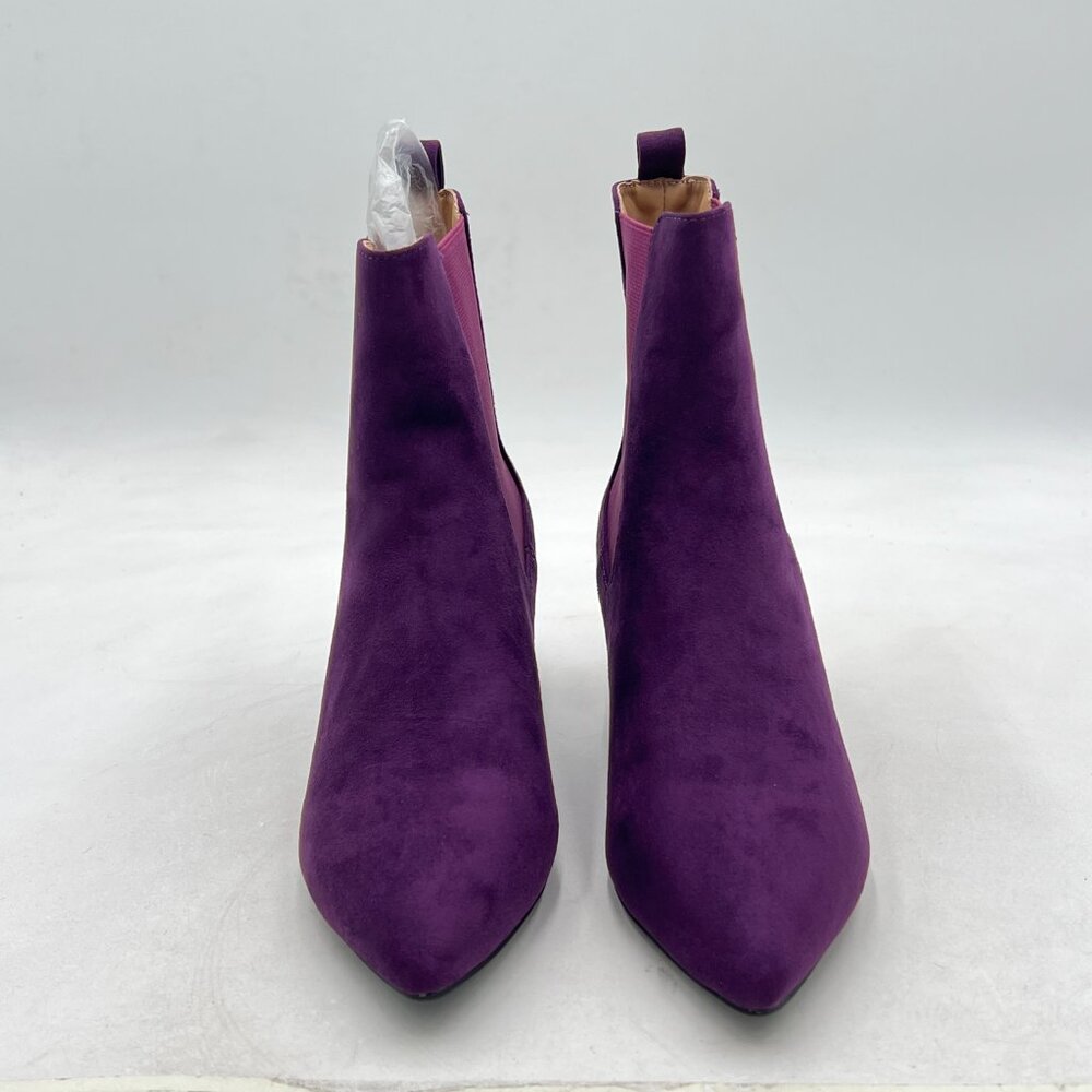 Purple Suede Women Stylish Pointed Toe Low Heel Ankle Boots Pull On Comfortable - Picture 2 of 7